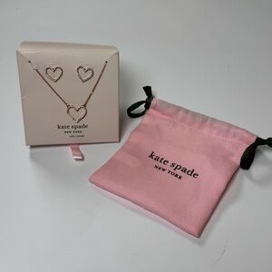 Kate Spade Rose Gold Pavé Open Heart Necklace & Stud Earrings Set NWT